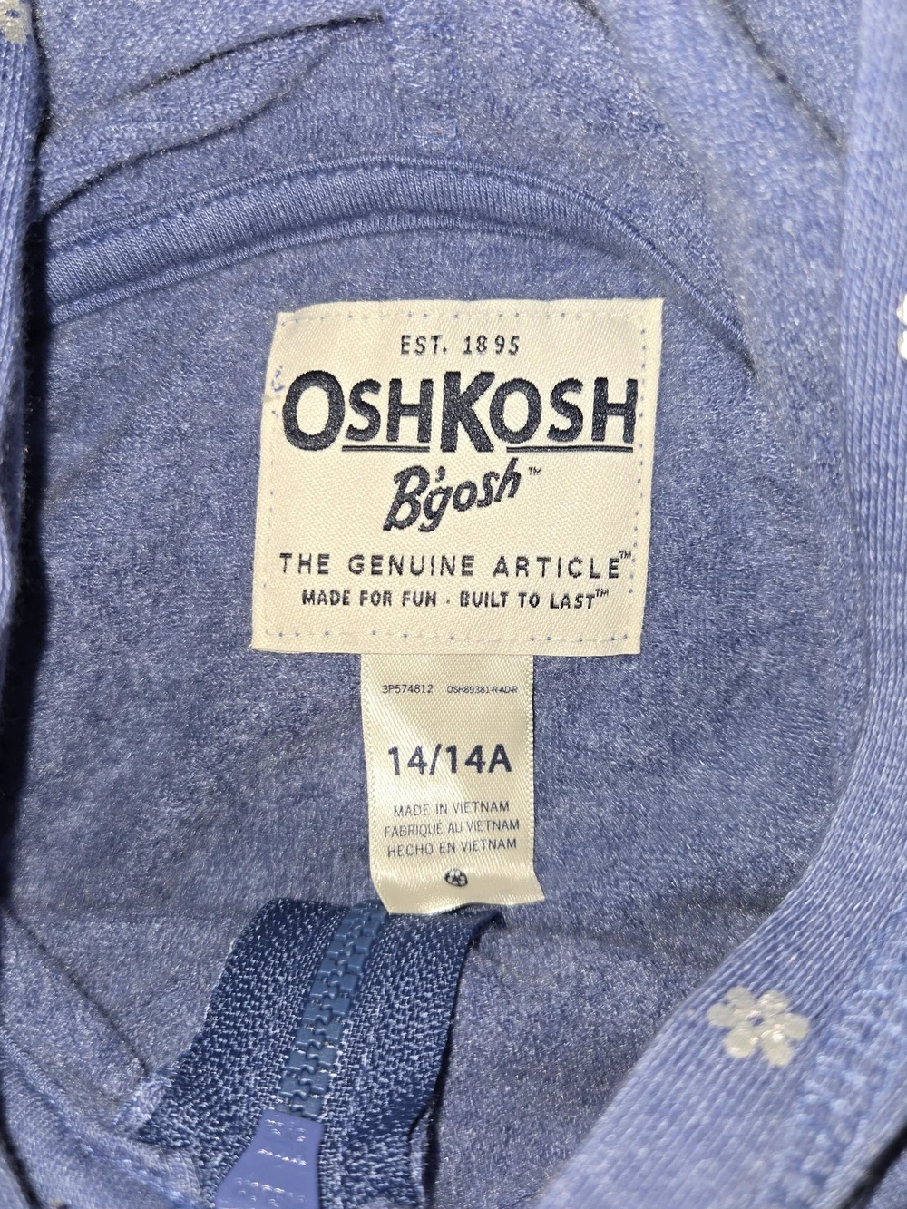 OshKosh B'gosh Heathered Blue Girls' Zip Hoodie with Floral Accent